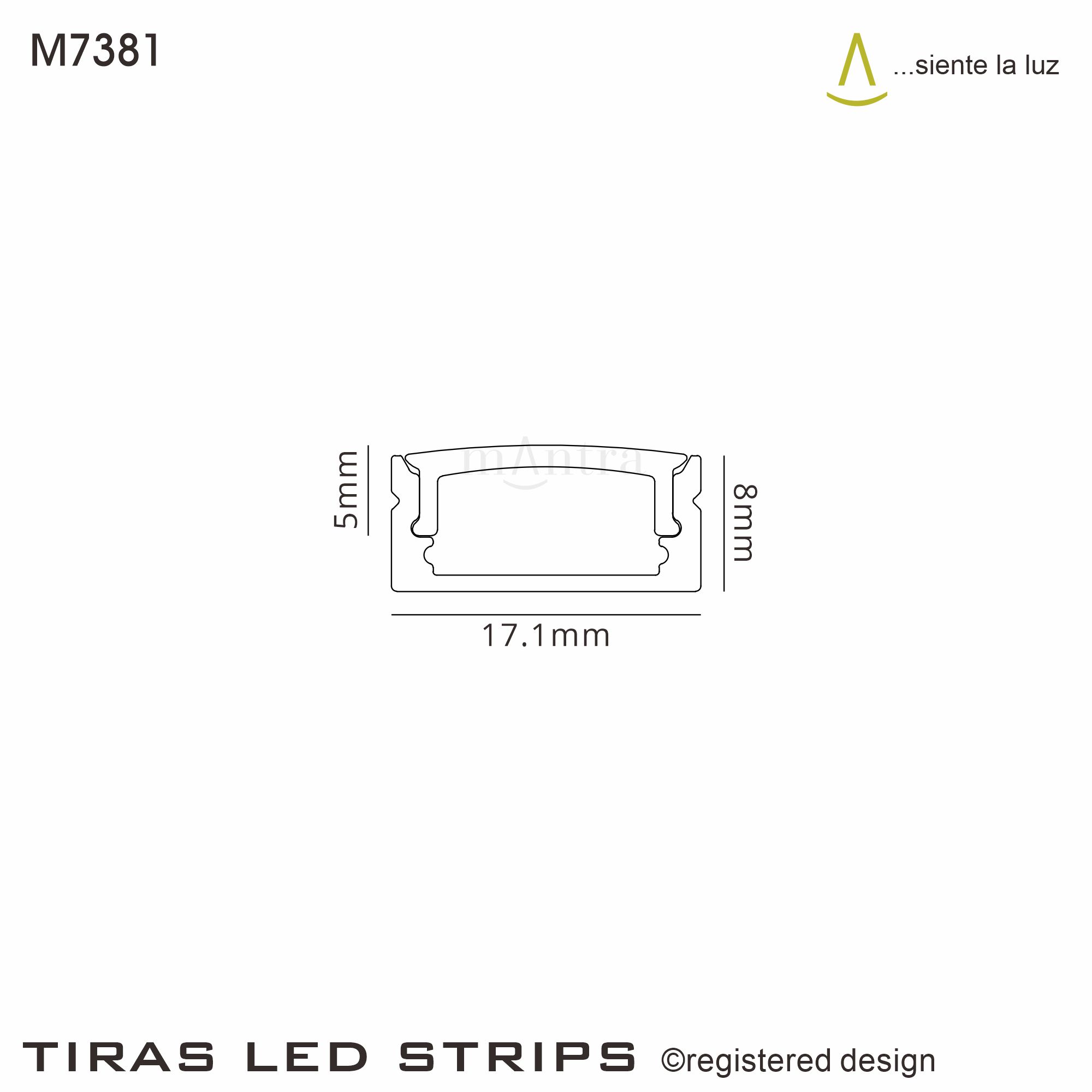 M7381  Tiras LED Strips 2m Aluminium Profile; 17 x 8.5mm White